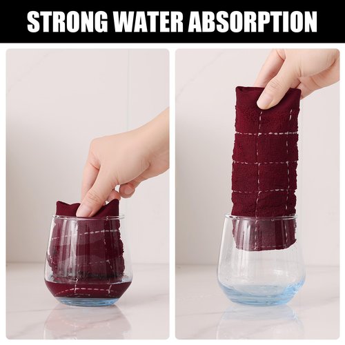 Homaxy 100% Cotton Terry Kitchen Dish Cloths, Ultra Soft and Absorbent Dish Towels for Kitchen, Suitable for Drying and Washing Dishes, 8 Pack, 12 x 12 Inches, Burgundy Red