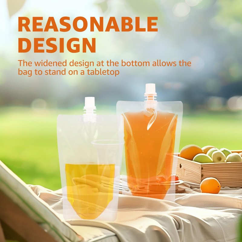 BXUYAOXMC 100Pcs Reusable Liquid Pouches with Funnel, 250ml/8.4oz Clear Leak Proof Drink Bags, Stand-Up Juice Pouches for Travel, Parties, Sports, Camping - Food-Grade PE
