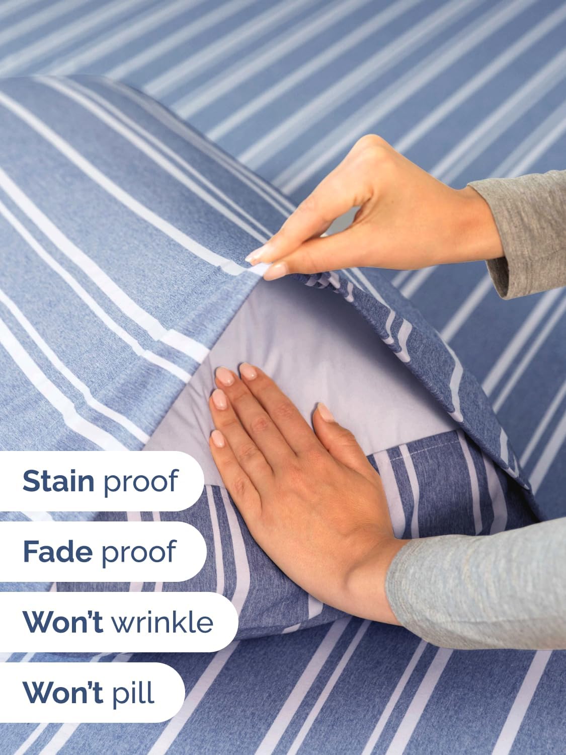 Skiennix Extra Deep Split King Sheet Set | 7-Piece Breathable Cooling Bedding - Soft, Wrinkle-Free Blue Stripes