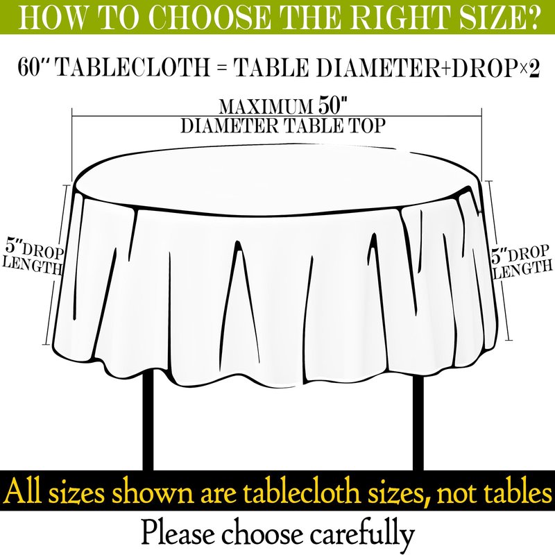 BYDOLL Table Cloth 60 Inch Round Tablecloth Fits Max50 Inch Diameter Table Top,White Polyester Washable Wrinkle-Free Spillproof Tablecloth for Party Patio Cover