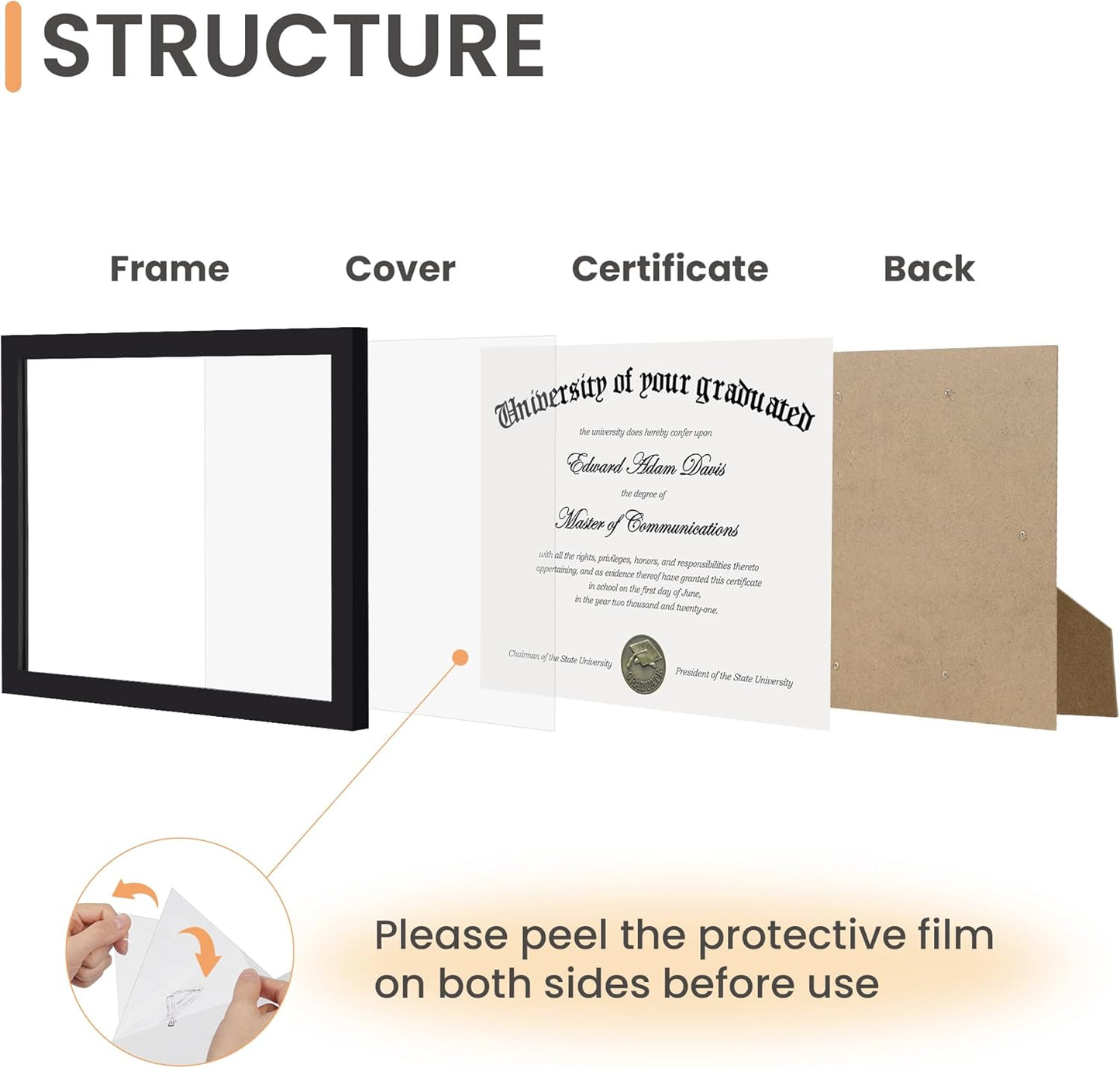 Upsimples Certificate Frame - Clear Plexiglass Diploma Frame for Wall/Tabletop | 8.5x11 Black, 1 Pack