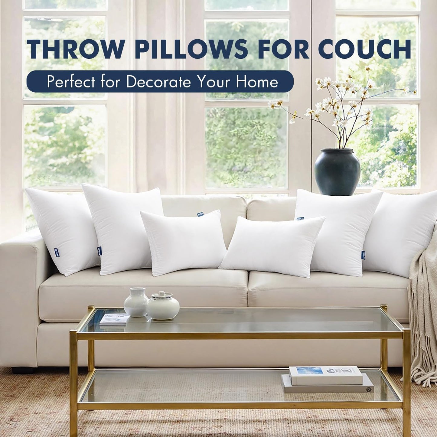 MIULEE Throw Pillow Inserts - Pack of 2, 12x24 Inch, 100% Virgin Fiber Filling for Bed & Couch