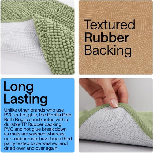 GORILLA GRIP Bath Rug Mat - Soft Absorbent Chenille | Quick Dry Microfiber, 30x20, Sage Green