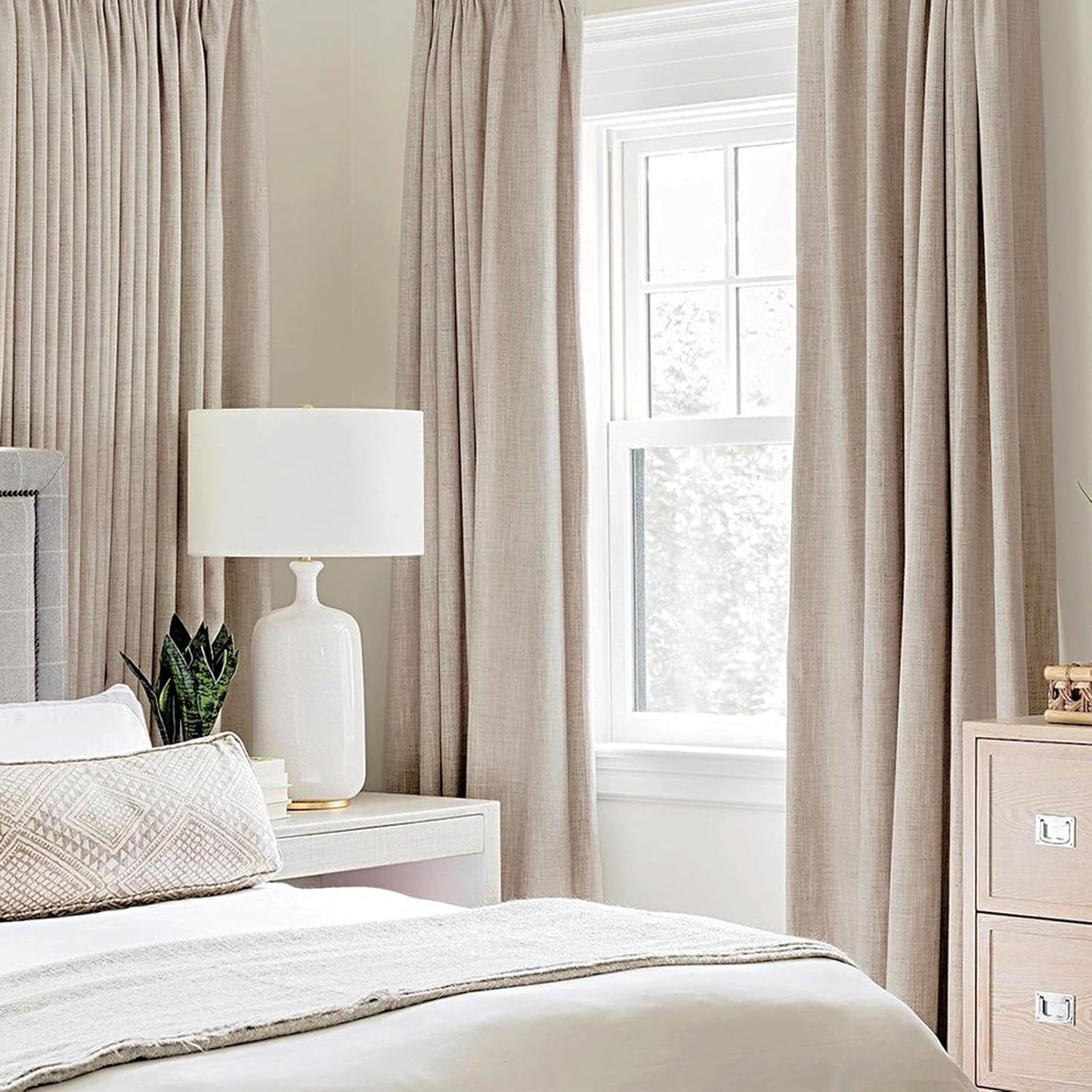 MIULEE 100% Blackout Linen Textured Curtains - Thermal Insulated Natural Beige | 62 x 96 Inch (2 Panels)