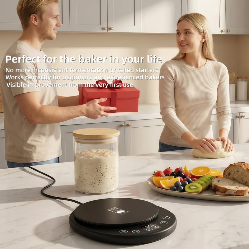 amhshkou Sourdough Starter Warmer - Professional 1°F Precision, 24H Auto Shutdown Timer, Delayed Start, 4.9" Surface for Perfect Fermentation (Black)