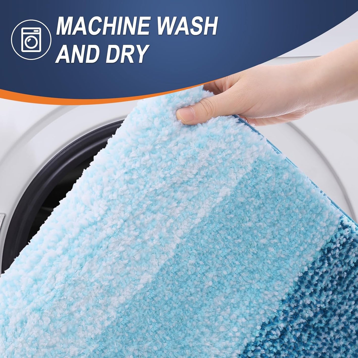 OLANLY Large Bathroom Rugs - Extra Soft Microfiber Mat 54x24 | Quick Dry, Washable, Rubber Backing, Peacock Blue