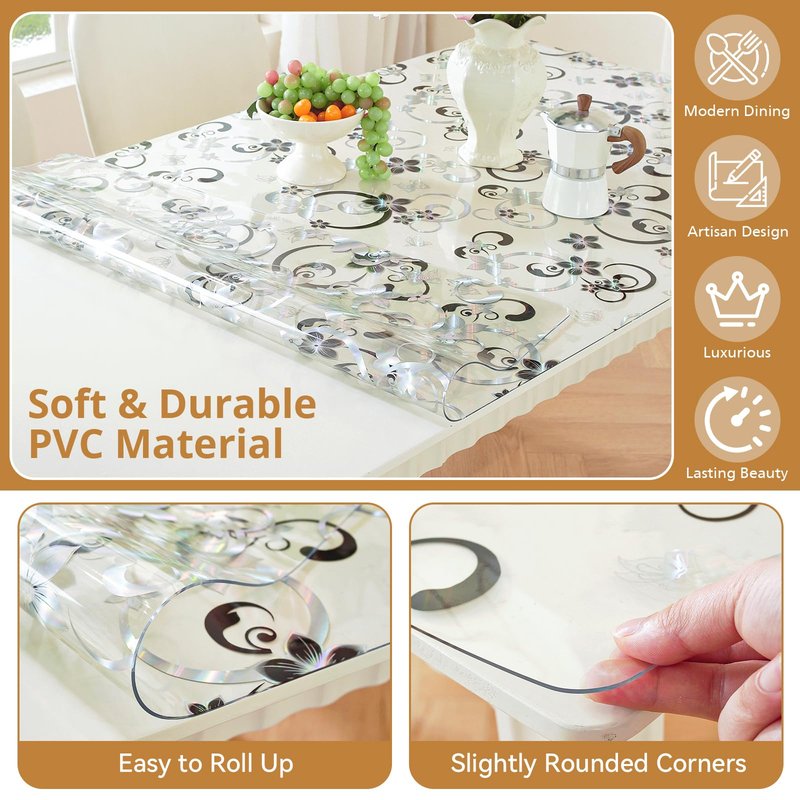 LovePads Floral Clear Table Cover Protector - 40 x 80 Inch Thick Plastic Table Cloth, Waterproof PVC Desk Mat for Dining Room Table, Wood Furniture Topper, Anti-Scratch Desk Pad for Kids Writing,