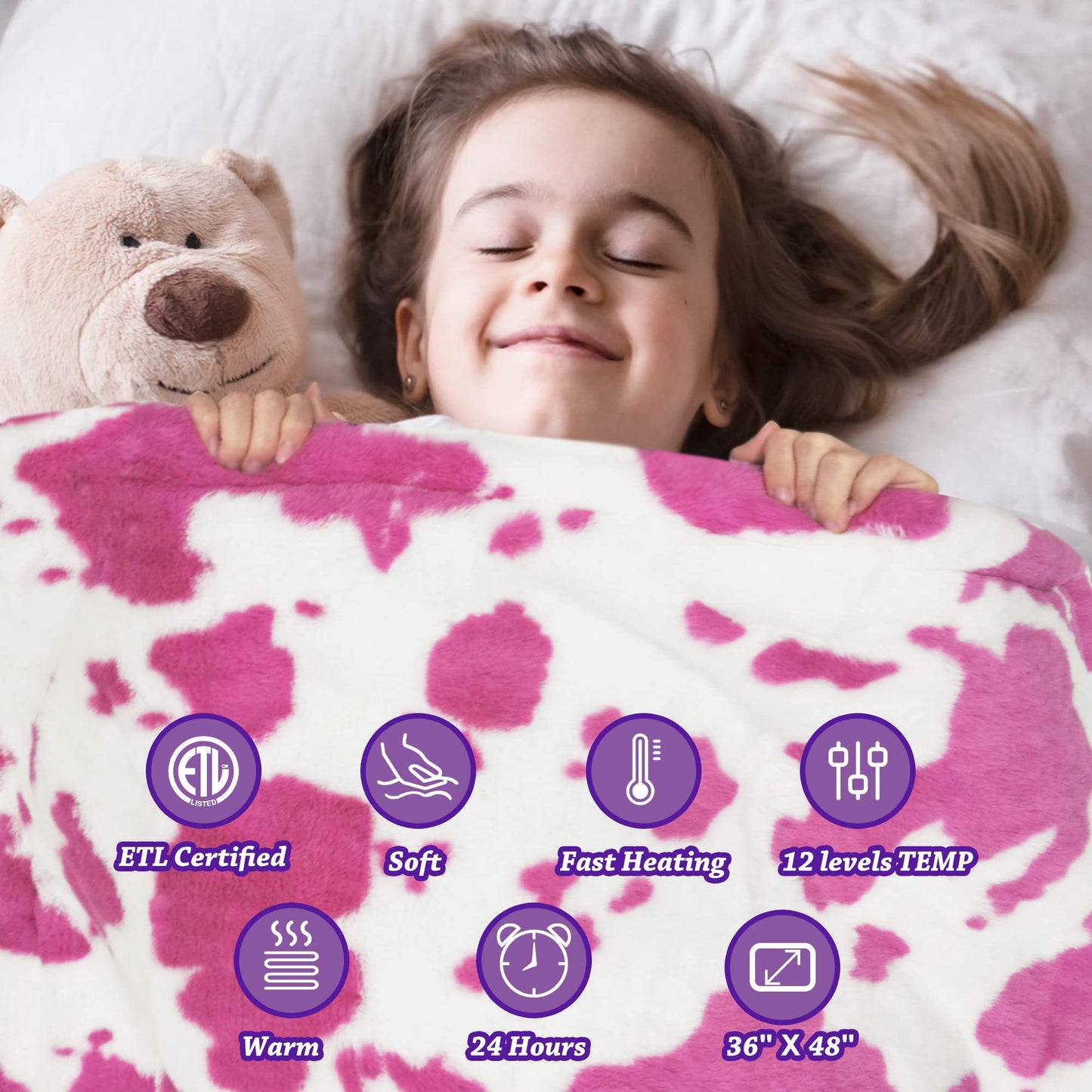 GOQO TOMO Weighted Electric Heated Blanket 36" x 48" Warming Blanket with 12 Heating Levels, Glass Beads - M3648(Pink)