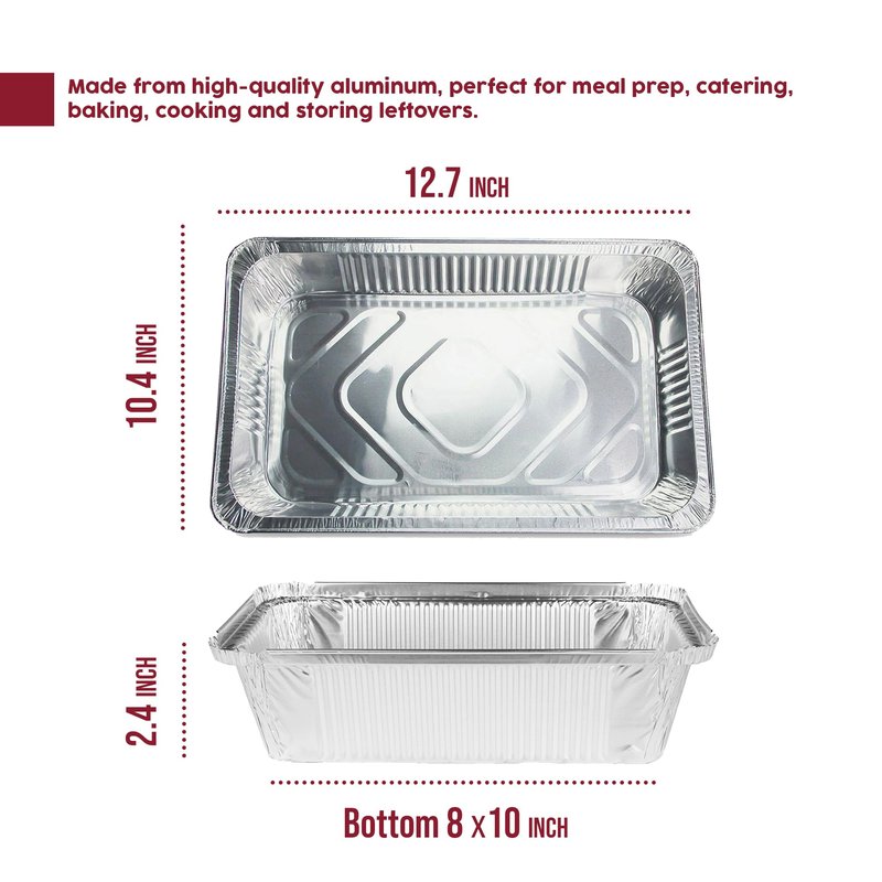 BAKE IT KITCHEN 25 Pack Half Size Disposable Aluminum Pans - Durable BBQ Pan, 9x13 Half Size Deep Pan, Cookware, Camping, Food Leftovers, Desserts, Heavy Duty, Oven