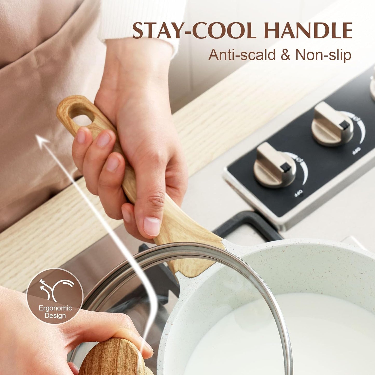 SENSARTE Nonstick White Ceramic Saucepan - 2.0 Quart Cooking Pot with Lid & Stay Cool Handle | Induction Compatible