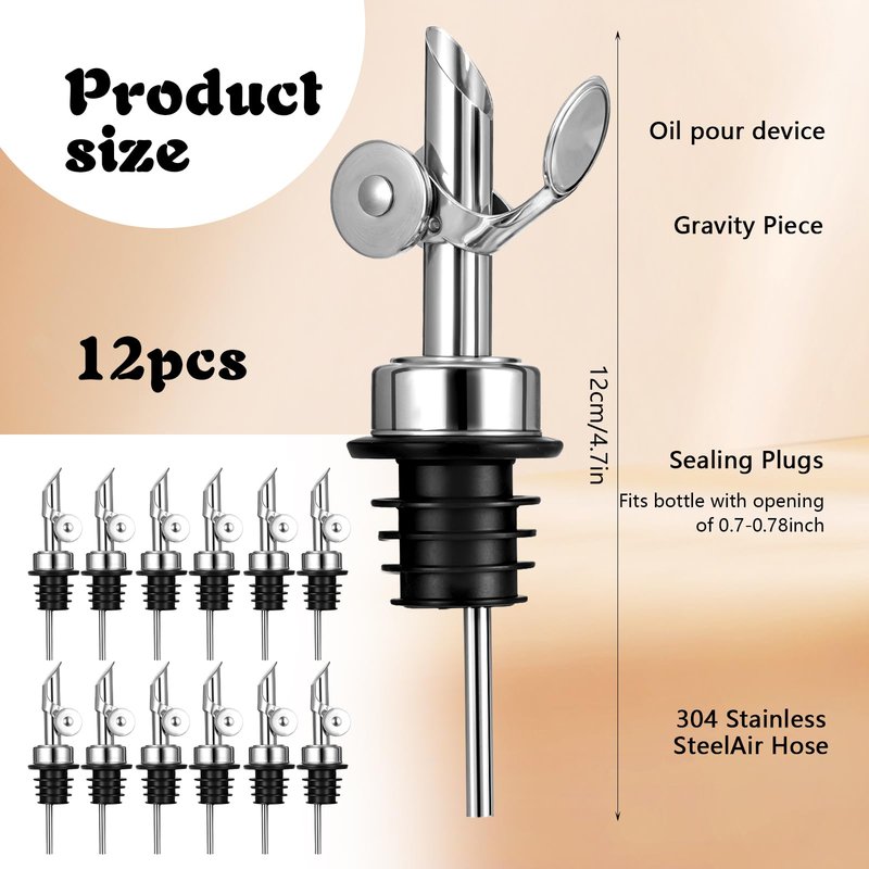 12 Pcs Weighted Stainless Steel Liquor Bottle Pourers Auto Flip Olive Oil Dispenser Spout Balsamic Alcohol Pourer Spouts