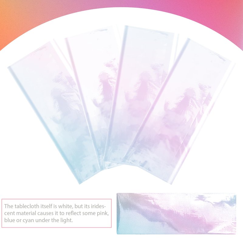 2 Pieces Iridescence White Tablecloth, 40 x 108“ Disposable Shiny Laser Table Cloth, Glitter Plastic Tablecloths, Holographic Iridescent Table Cover for Party Decoration, Wedding and Banquet