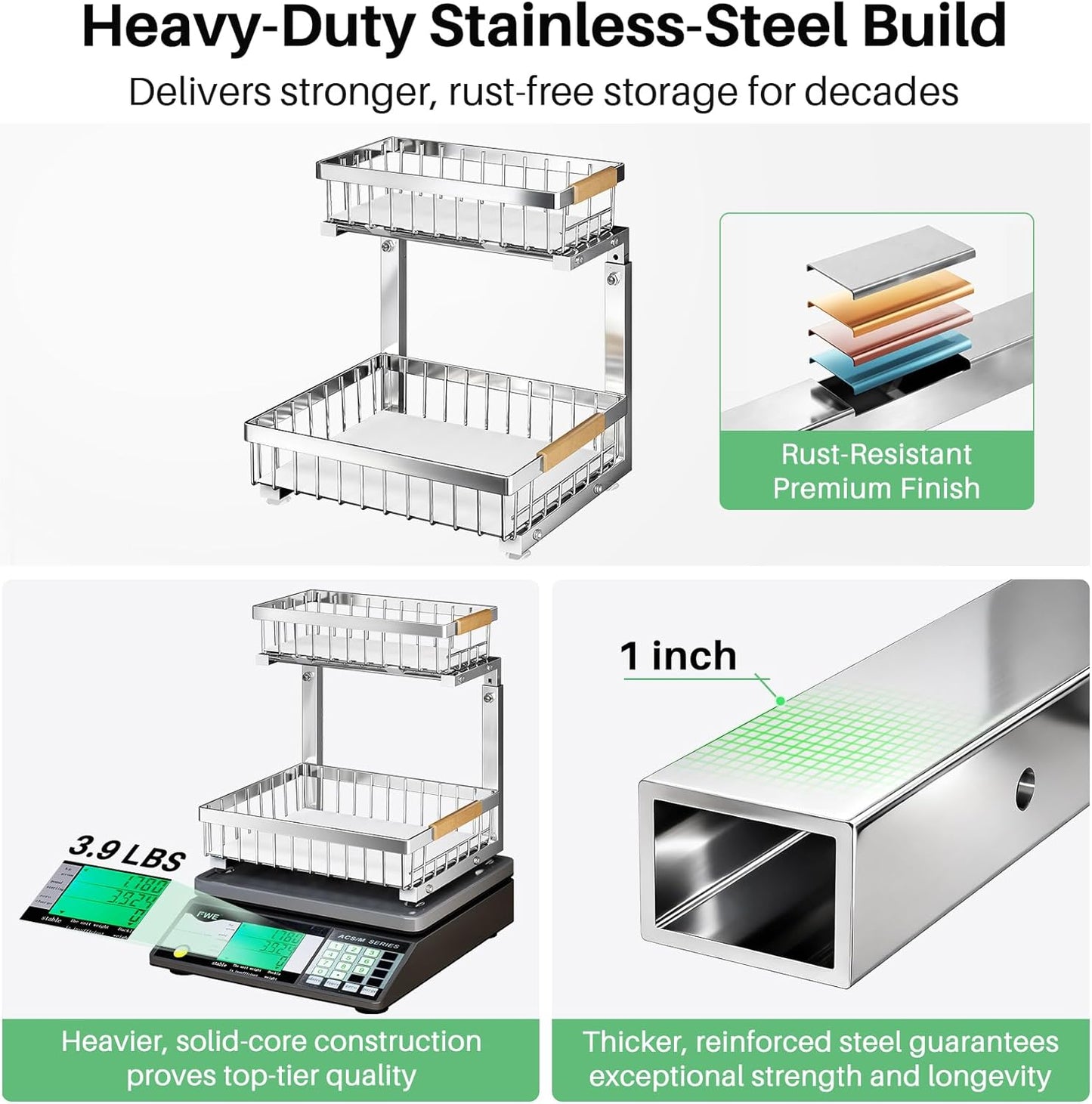 Under Sink Organizer by [Brand Name] - Stainless Steel 2-Tier Storage Solution for Kitchen & Bathroom