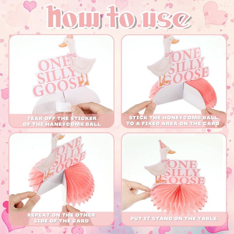 Weekgrat 8 Pcs One Silly Goose Birthday Decorations Silly Goose Birthday Honeycomb Centerpieces Pink 1st Party Supplies for Women Pink Bow Duck Funny Party Supplies