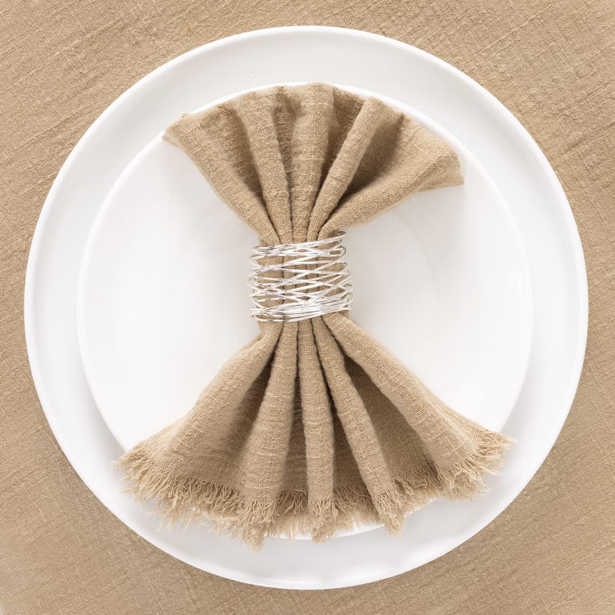 Socomi Linen Napkins Set of 6 - Washable Caramel Cloth for Weddings & Parties | 17"x17" Size