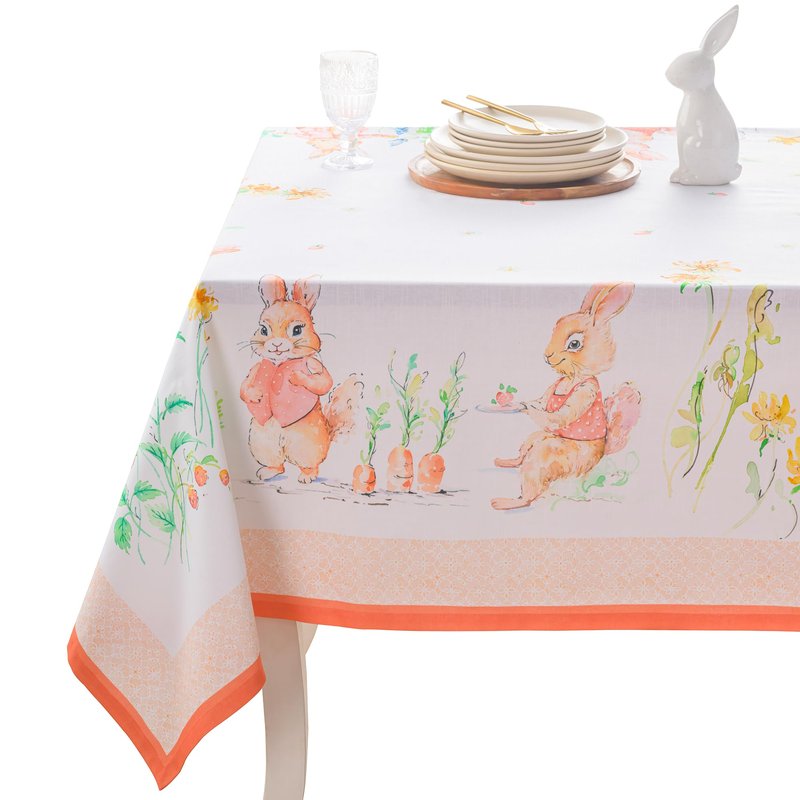 Maison d' Hermine Table Cloth Square Table 100% Cotton 60 x 60 Inches Tablecloth Reusable Decorative for Dining Kitchen Room Farmhouse Home Gifts for Mothers Day Spring Summer - Bunny Party