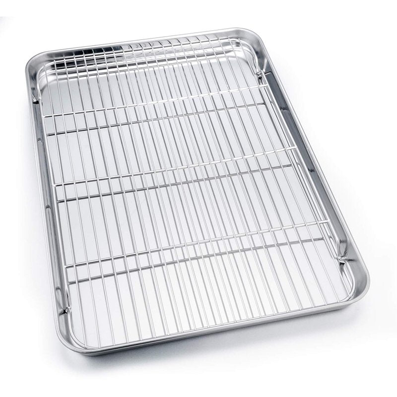 P&P CHEF 19.6 Inch Baking Sheet Pan with Rack Set, Stainless Steel Cookie Sheet Pan Tray with Cooling Rack for Oven Use, Cooking Roasting, Non Toxic & Dishwasher Safe, Heavy Duty