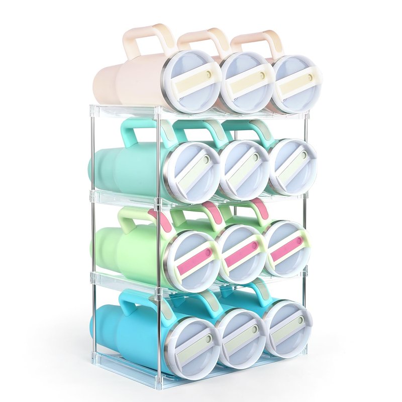 TIDY SAVANT Water Bottle Organizer Holder for Stanley 40 oz Tumbler, Stackable Tumbler Organizer - Cabinet Organizer, Kitchen Storage Organization for Accessories(4 Tier - Hold 12)
