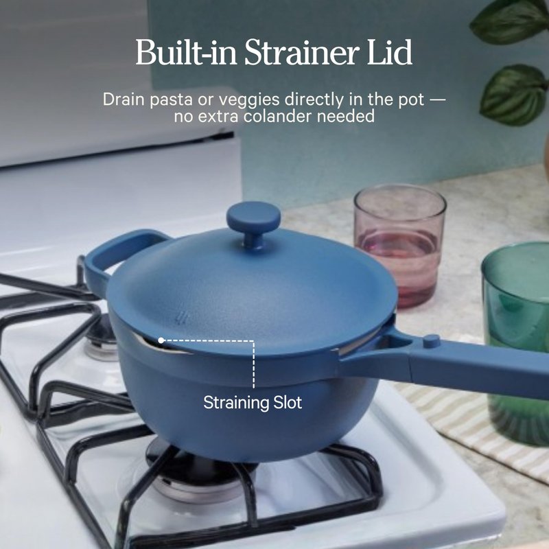 Our Place Mini Perfect Pot | 2.5 Qt Ceramic Pot with Lid & Spatula | Patented 8-in-1, PFAS-Free Nonstick, Non-Toxic Cookware | Induction & Oven-Safe up to 450°F | Blue Salt