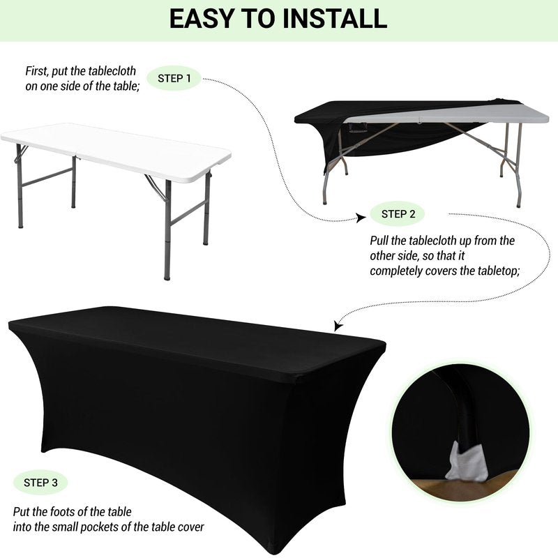 Obstal 5ft Stretch Spandex Table Cover for Standard Folding Tables - Universal Rectangular Fitted Tablecloth Protector for Wedding, Banquet and Party