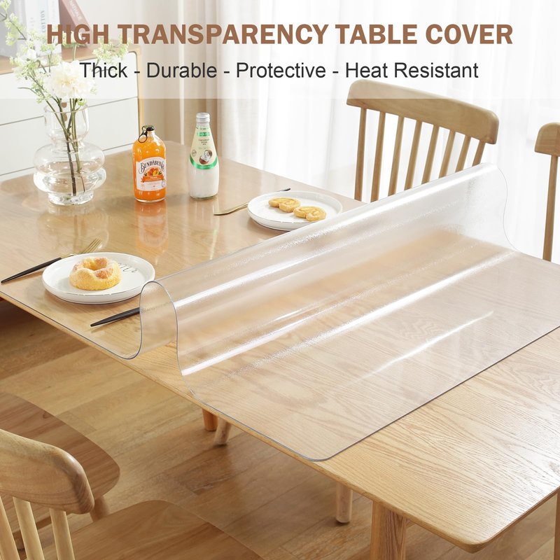 LovePads Frosted Table Cover Protector 44 x 72 Inch, 1.5mm Thick Plastic Table Cover, Table Protector for Dining Room Table, Waterproof Vinyl Tablecloth Table Pad Mat for Kitchen, Writing Desk