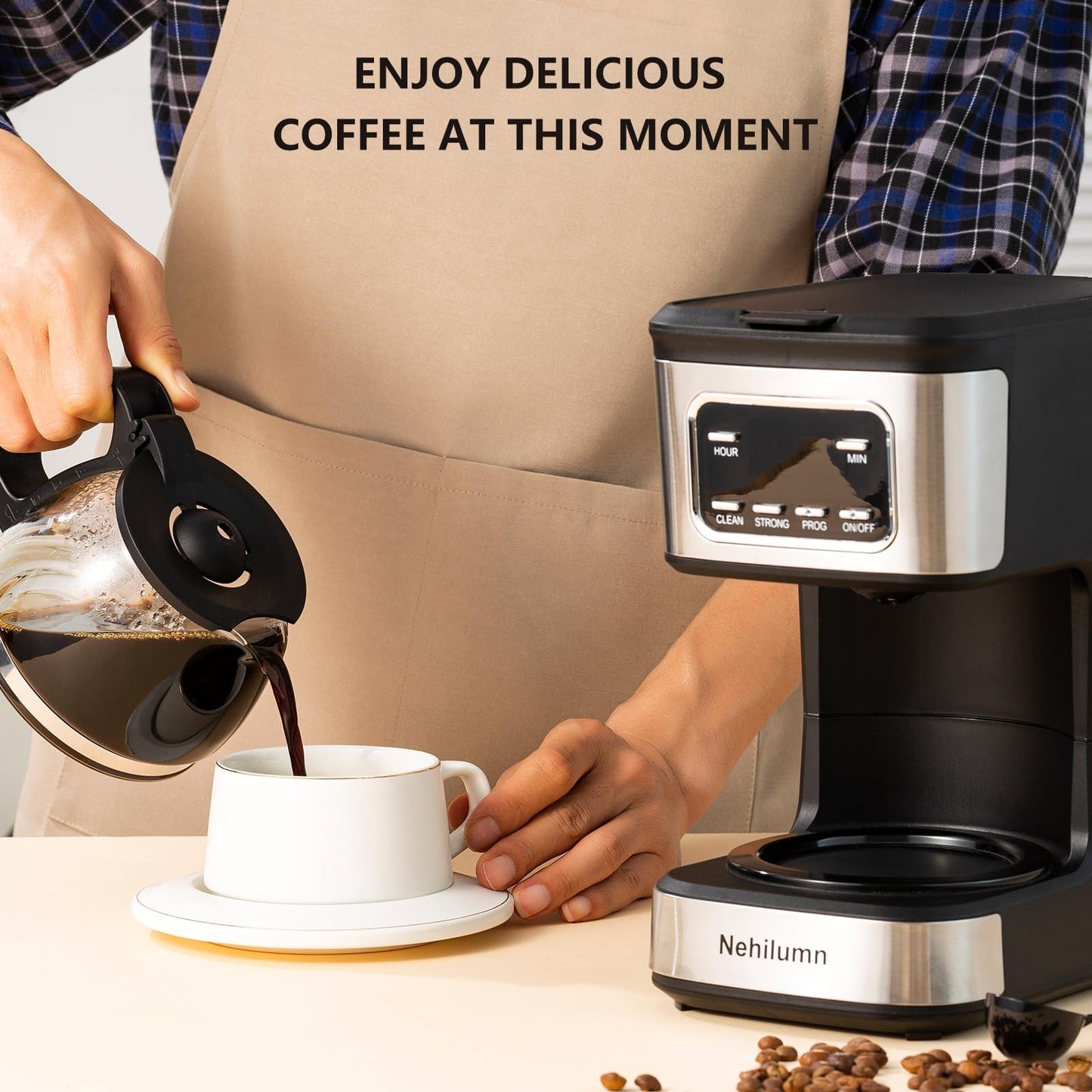 Nehilumn Single serve one cup drip coffee maker 14 oz,with personal travel cup,auto shut off function,Reusable Filter,Black and Silver