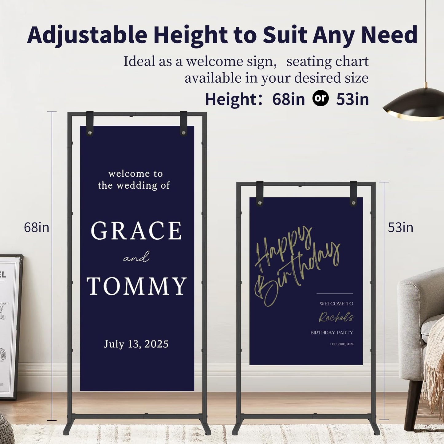 Gawicpy Wedding Sign Stand -3 Colors, Adjustable Gold Sign Stand | Fabric Display, Wedding Welcome Sign Stand, Indoor/Outdoor Display Stand (Black)