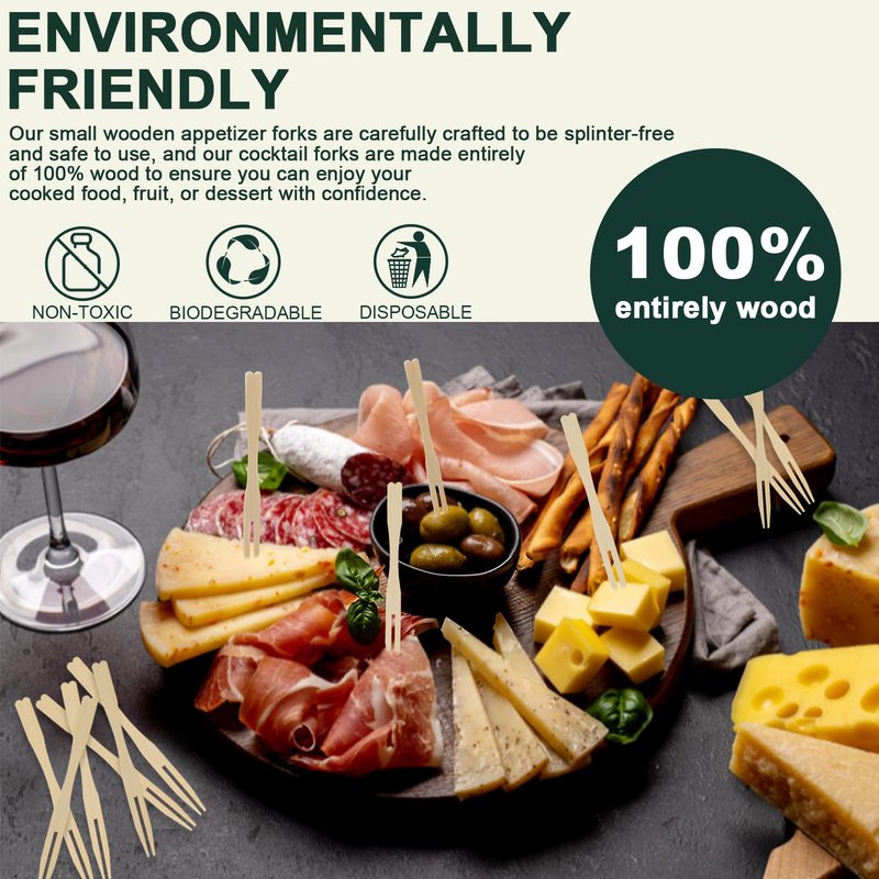400PCS 3.5 Inch Appetizer Forks, Mini Forks, Mini Forks For Appetizers, Disposable Bamboo Forks Can Be Used For Desserts, Sandwiches, Burgers, Salads, Buffets, Drinks, Vegetables And More