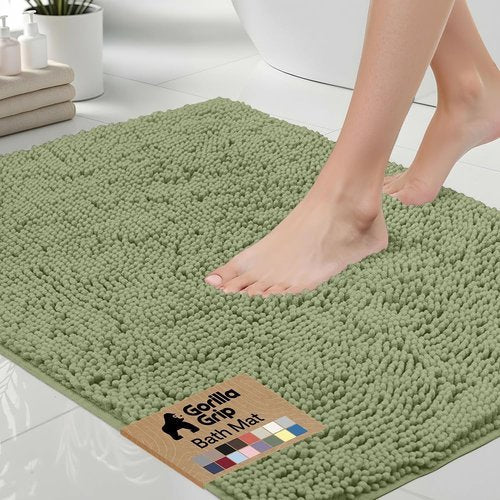 GORILLA GRIP Bath Rug Mat - Soft Absorbent Chenille | Quick Dry Microfiber, 30x20, Sage Green
