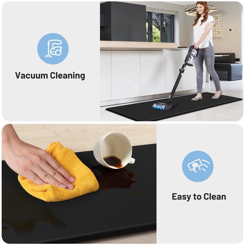 StepLively Kitchen Mat, 2 PCS Kitchen Rugs, Cushioned Kitchen Mats for Floor, Anti Fatigue Kitchen Rug Set, Non-Slip Standing Mat for Kitchen, Office, Sink, 17.3"x30"+17.3"x47", Black