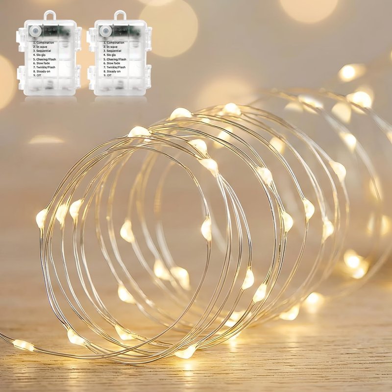 Metaku 2 Pack 33Ft 100 LED Fairy Lights Battery Operated String Lights with Remote Timer, LED Twinkle Lights for Bedroom, Party, Wedding, Centerpiece, Christmas Tree (Warm White)