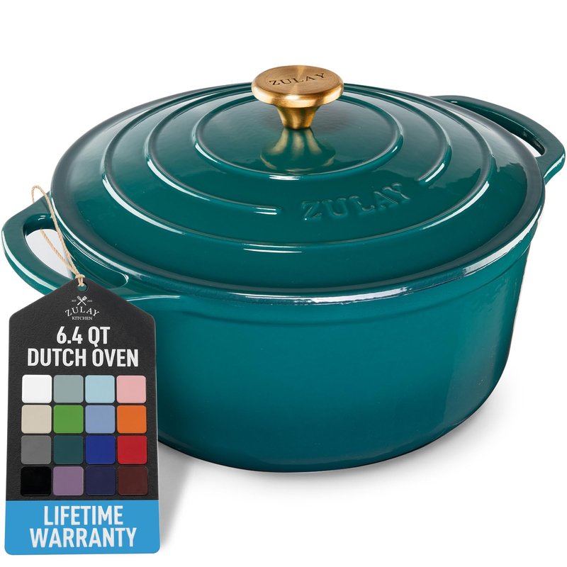 Zulay Kitchen 6.4 Quart Enameled Cast Iron Dutch Oven Pot with Lid, Emerald