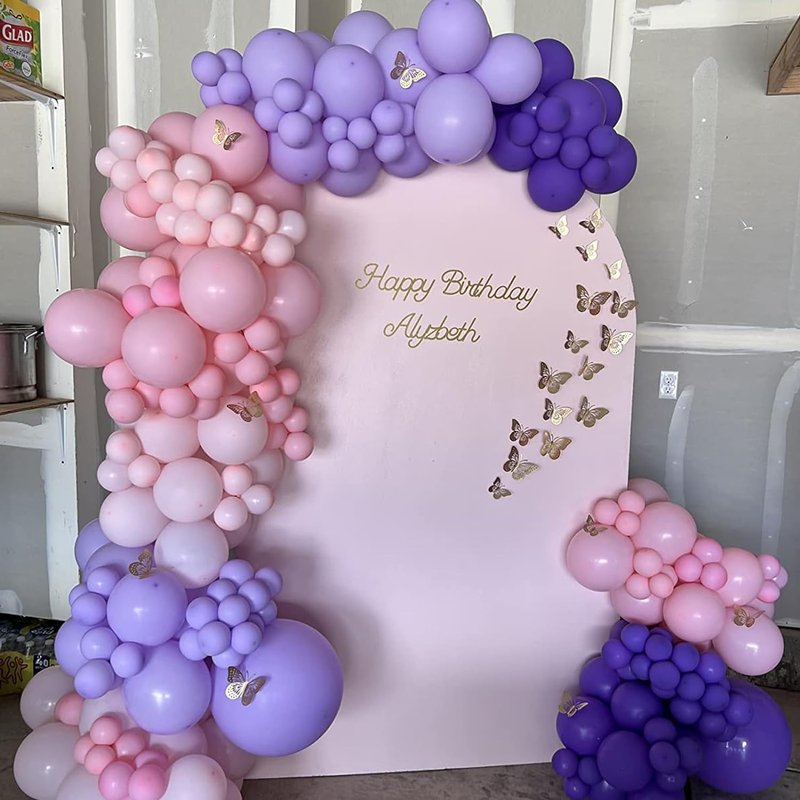 Togvu Purple Pink Balloons, 60 Packs 12 Inch Metallic Purple Pink Confetti Balloons, Lavender and Light Pink Latex Balloons with Ribbon for Girls Women Birthday Wedding Baby Shower Party Decoration