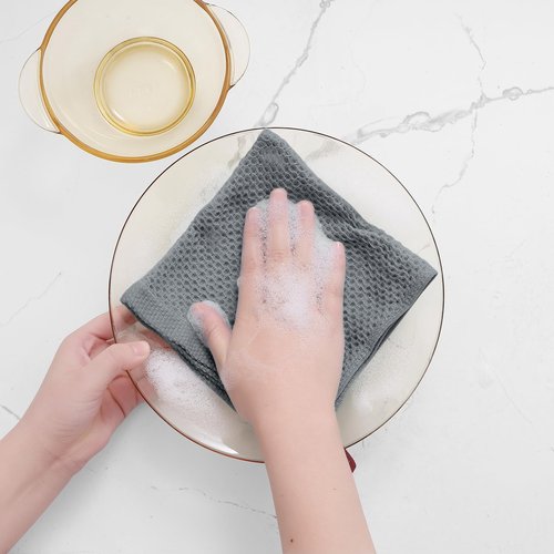 Homaxy 100% Cotton Waffle Weave Kitchen Dish Cloths, Ultra Soft Absorbent Quick Drying Dish Towels, 12 x 12 Inches, 6-Pack, Grey
