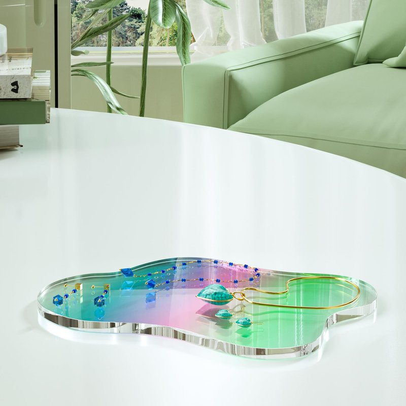 Leadiy Acrylic Coaster Decorative Plates, Irregular Bar Drink Coaster, Clear Cloud Shape Coffee Cup Coaster, Perfect for Tabletop Protection and Accessories Display.(Iridescent)