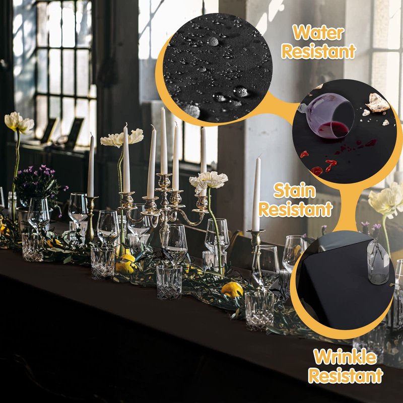 BRILLMAX 8 Pack Black Tablecloths 60 x 126 Inch for 8ft Rectangle Tables - 150 GSM Polyester Fabric, 15" Standard Drop, Water, Stain & Wrinkle Resistant Cloth Cover for Wedding Banquet Dining Buffet