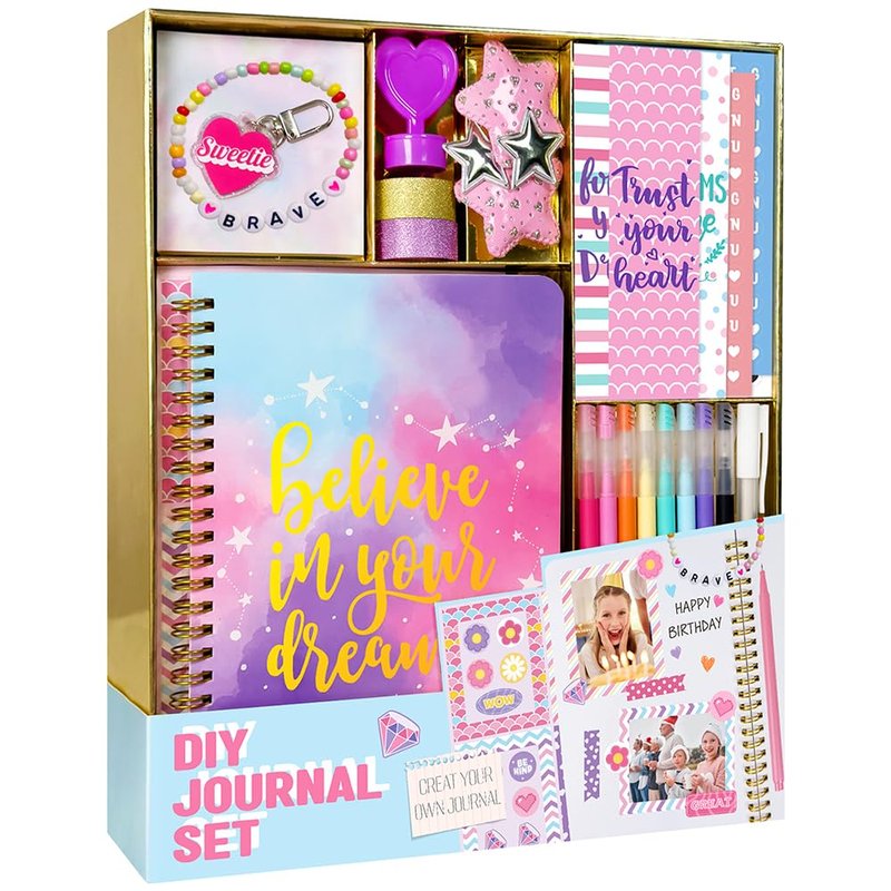 Nollh DIY Journal Kit for Girls - 200+PCS Teen Tween Girl Gifts Trendy Stuff, Stocking Stuffers, Scrapbook Supplies Stationery Set, Art Crafts Kit - Ideal Gifts for 8 9 10 11 12 13 14 Year Old Girl