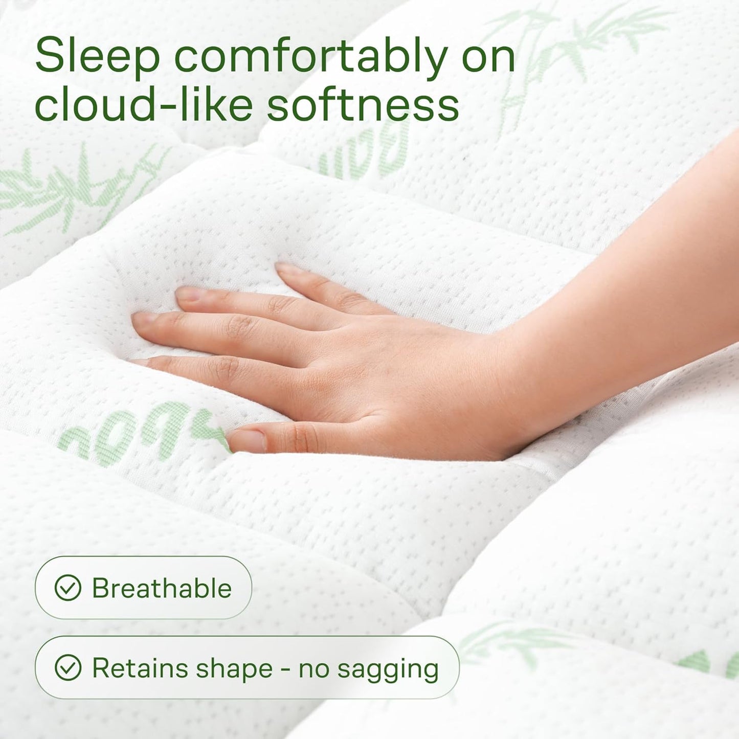 Niagara Sleep Solution Ultra Soft Full XL Mattress Topper - Bamboo Viscose Pillow Top for Back Pain Relief | Naturally Cooling, Sage