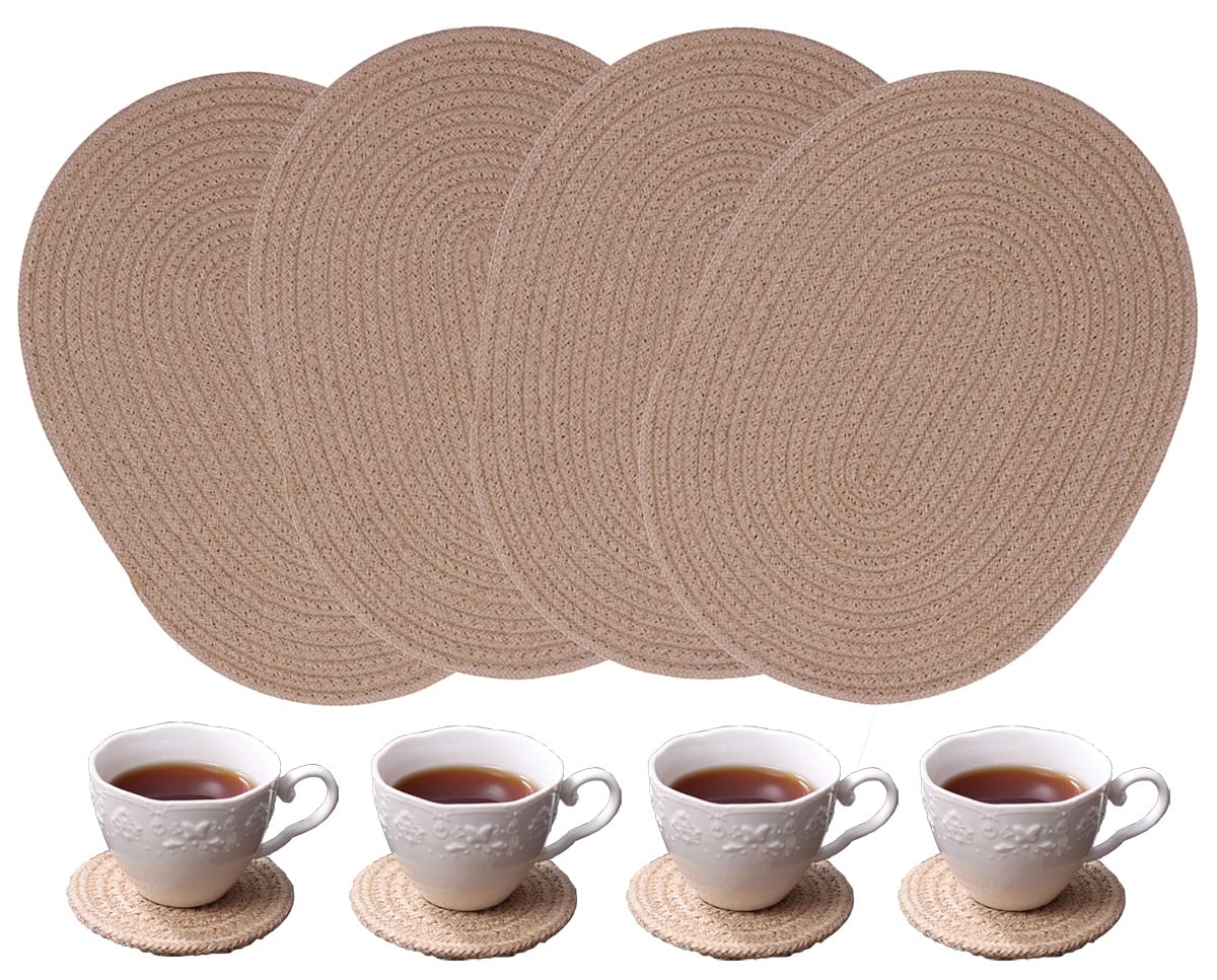 WENFOME Jute Woven Placemats Set of 6, Round Braided Tablemats Natural Jute Handmade Woven Plate Chargers Heat Resistant Non-Slip Potholder for Table Decoration(13 inch)