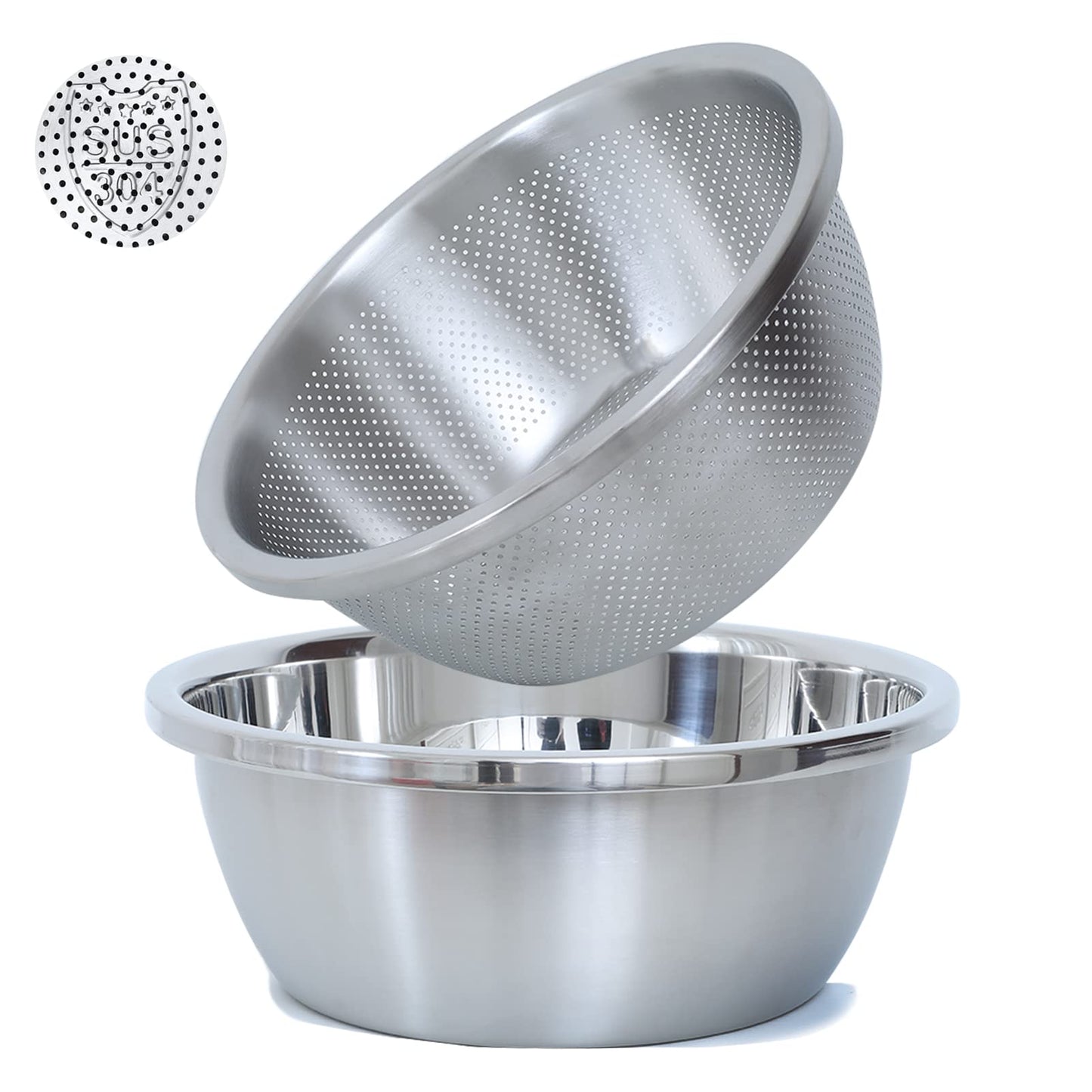 Paoli 304 Stainless Steel Fine Mesh Colander Set, 4.5QT Large Capacity Strainer with Mixing Bowl — Rinse Fruits, Veggies, Rice & Drain Pasta, Dishwasher Safe (2-Piece)