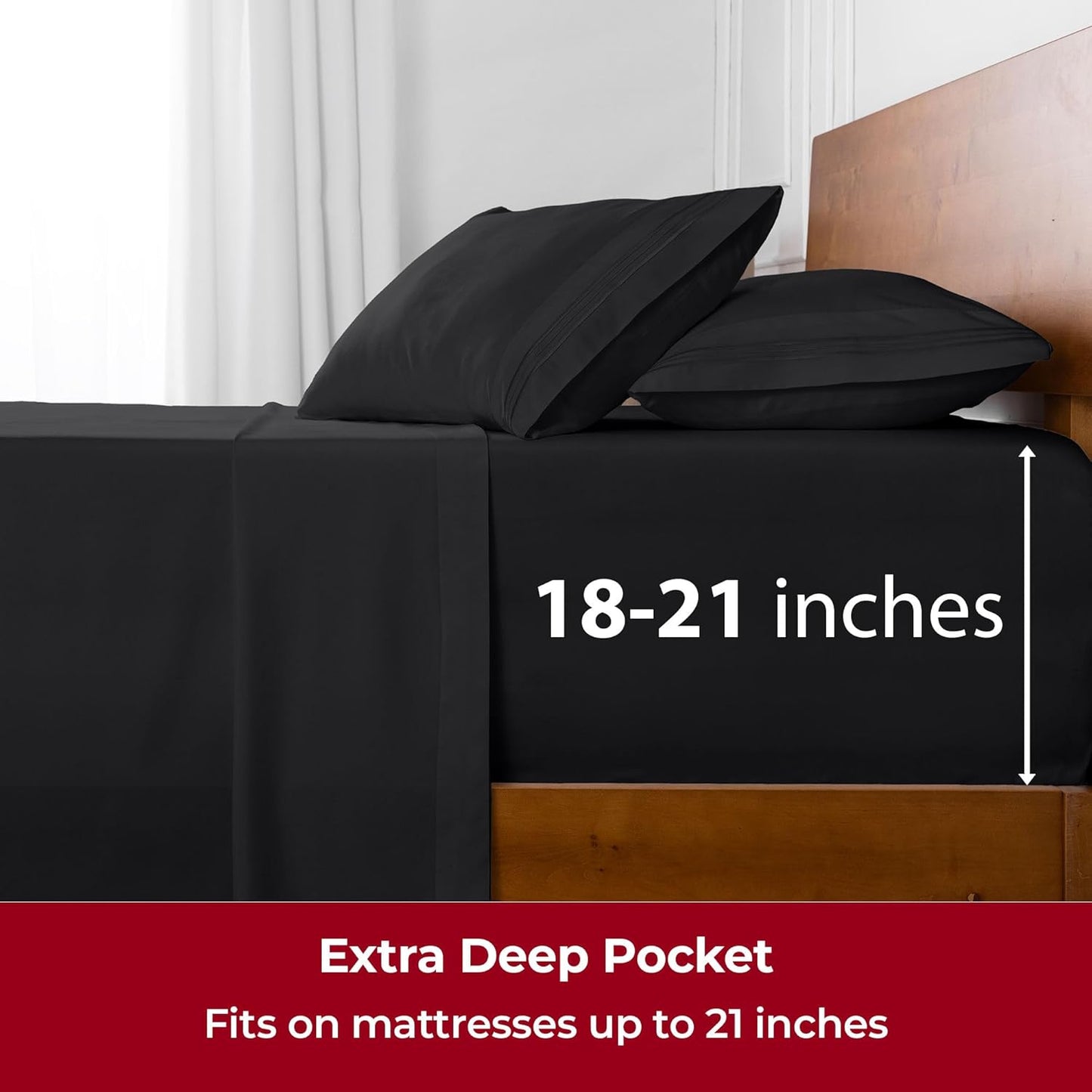 Mellanni Extra Deep Twin Sheets - Hotel Luxury Ultra Soft Cooling Bedding - Wrinkle & Stain Resistant (Twin, Black)