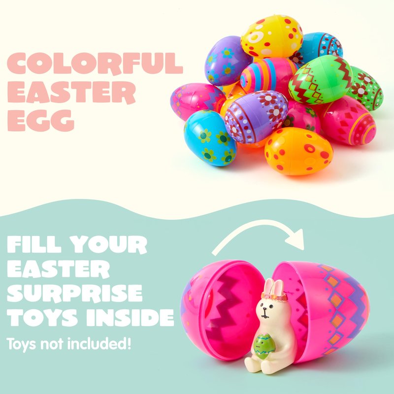 JOYIN 3.15Inch Printed Plastic Eggs Colorful, Fillable Empty Eggs Bulks for Easter Hunt Event, Party Favor-50 pcs