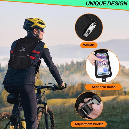 Running Vest for Women Men, Lightweight (194g/8 Bags) Hydration Backpack Running Phone Holder Vest for Hiking Trail Cycling Race Marathon Runners Essentials (Black, Adjustable)