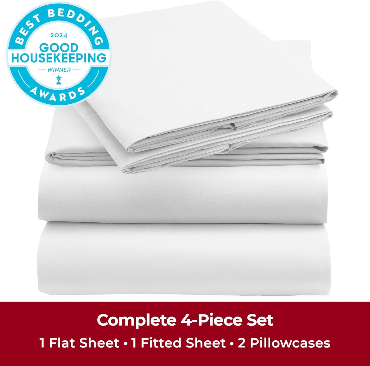 Mellanni King Sheets Set - 4 PC Hotel Luxury Bedding | Extra Soft, Cooling, Wrinkle-Resistant (King, Striped White)