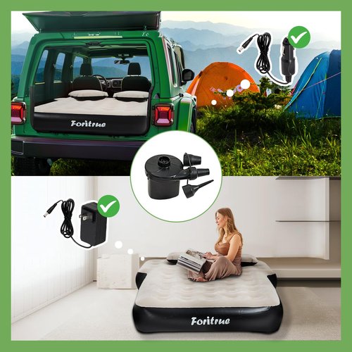 FORITRUE Durable Thickened 300D Oxford Car Camping Mattress, 6inch SUV Air Mattress, Car Air Mattress for Camping with External Pump Pillows Carry Bag Grey