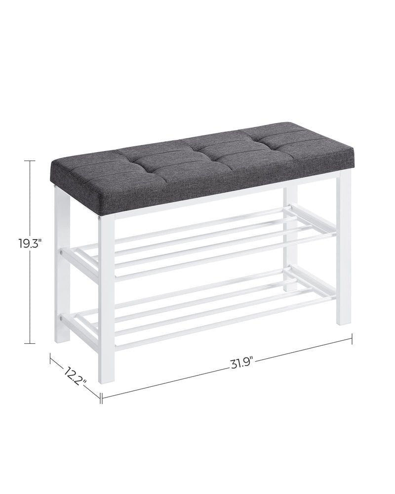 SONGMICS Shoe Bench, Storage Bench, Entryway Bench with Cushion, Shoe Shelf with Seat, Space-Saving, Modern Style, for Living Room, Bedroom, Hallway, Dark Gray and Cloud White ULBS057W01
