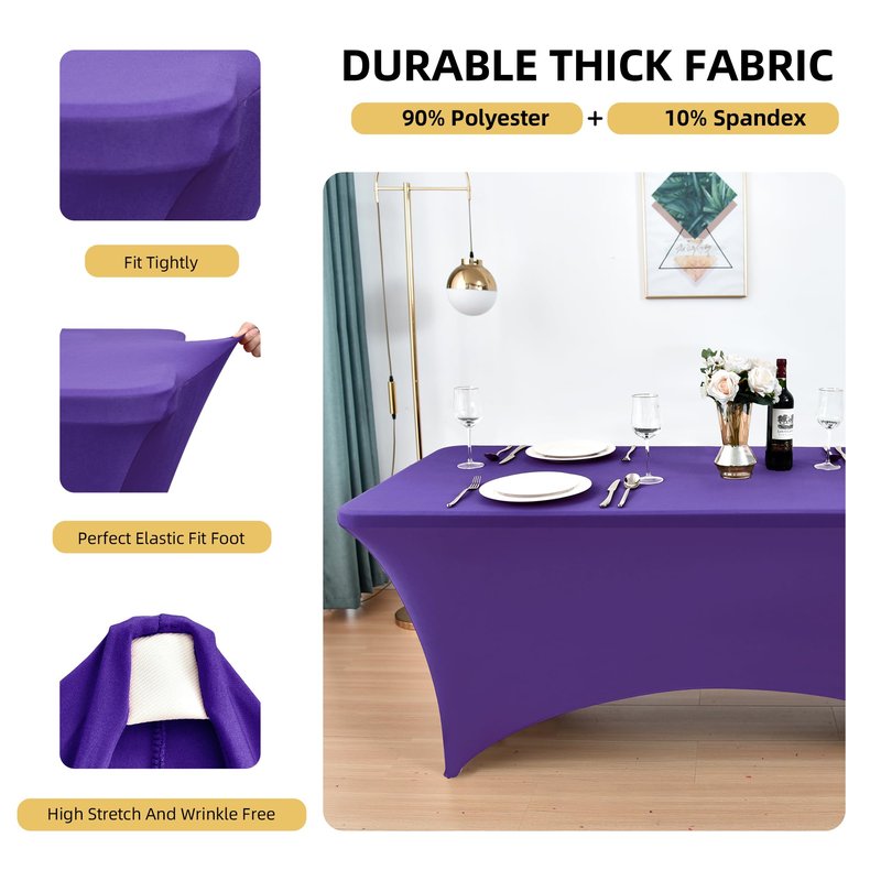 ZarzaaSik 2-Pack 6ft Spandex Table Covers for Rectangle Standard Folding Tables - Wrinkle Resistant Stretch Tablecloths - Ultimate Fitted Table Protector for Parties, Trade Shows, Banquet