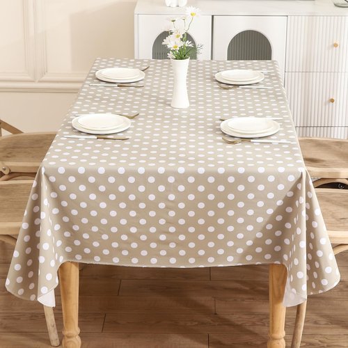 Heavy Duty Vinyl Tablecloth with Flannel Backing Waterproof Oil-Proof Plastic Table Cloth Stain-Resistant Wipeable Rectangle or Square Table Cover for Indoor and Outdoor (White Dots,54x54 Inch)