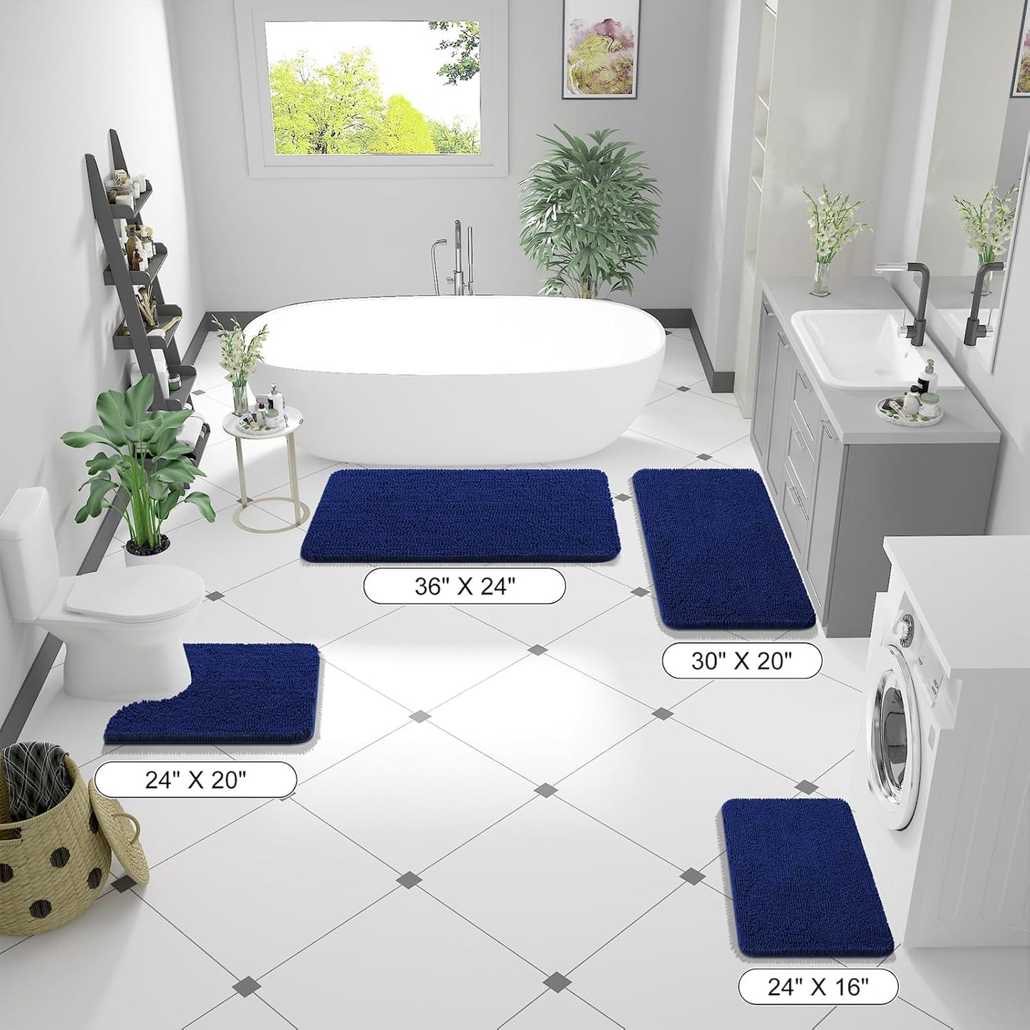 OLANLY Bathroom Runner Rugs - Extra Soft Chenille Bath Mat | Quick-Dry, Machine Washable, 47x20 Navy