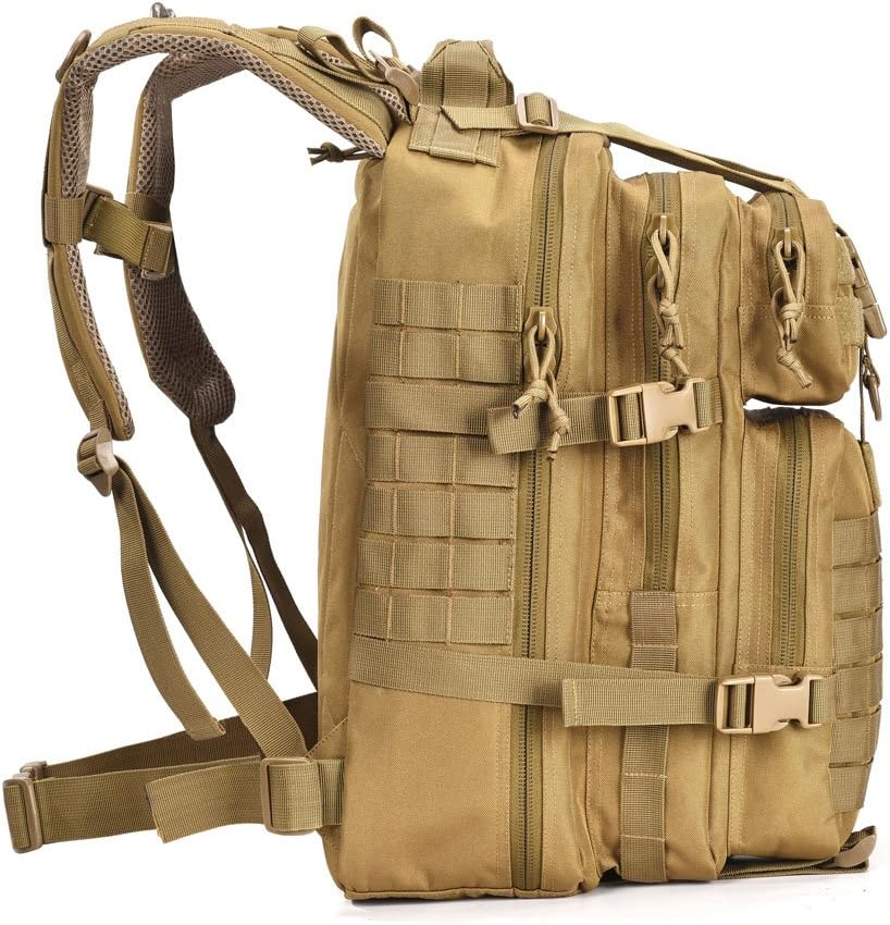 REEBOW GEAR Tactical Backpack Army Molle Military Style Assault Pack Bug Bag Backpacks 34L Daypack (With Flag Patch, Black)